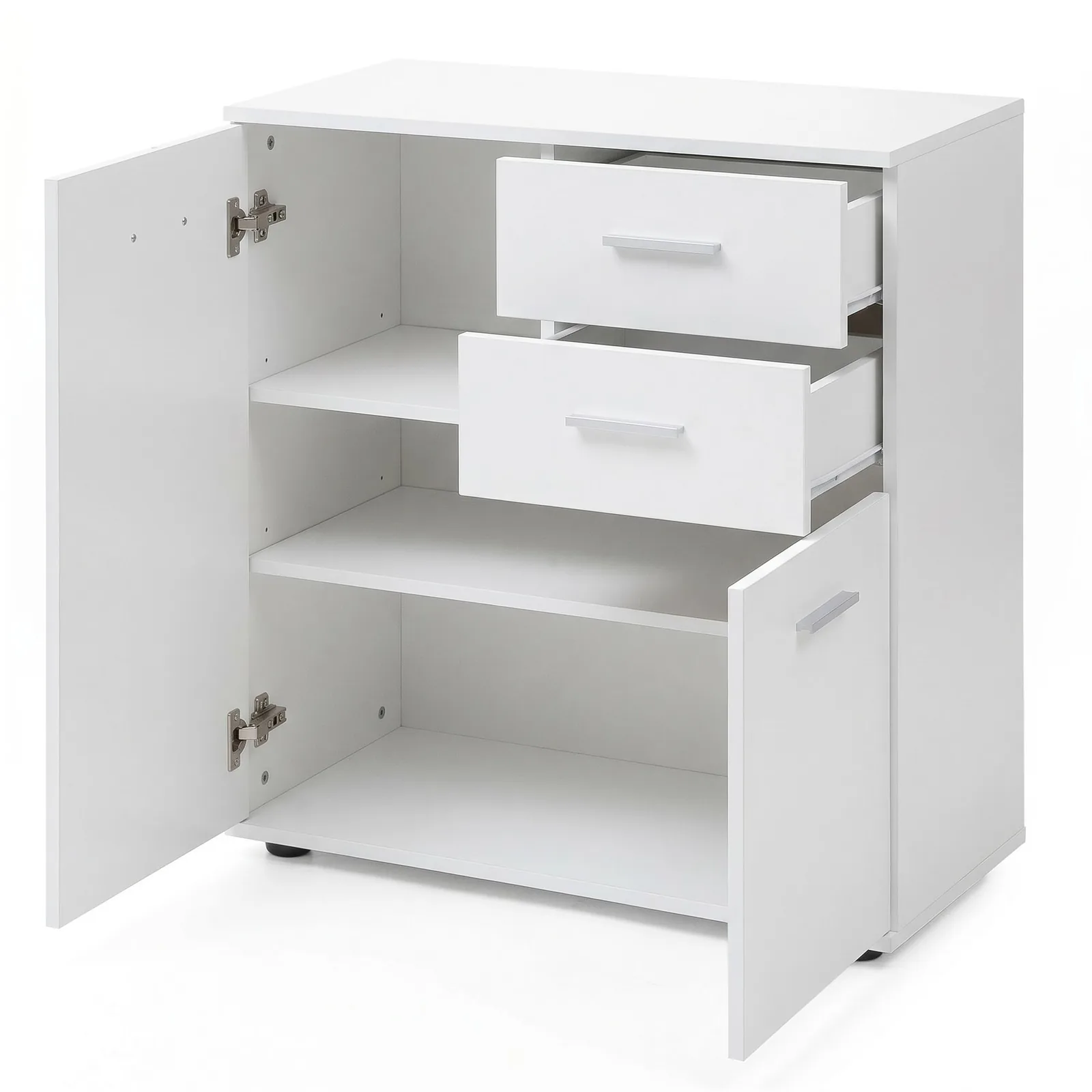 FineBuy Kommode mit Türen & Schubladen aus Holz, Weiß – 71 × 78 × 35,5 cm