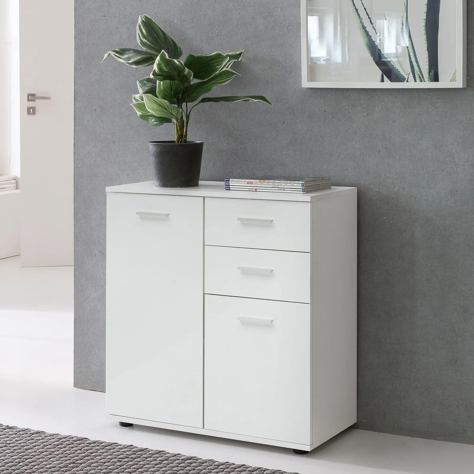 FineBuy Kommode mit Türen & Schubladen aus Holz, Weiß – 71 × 78 × 35,5 cm