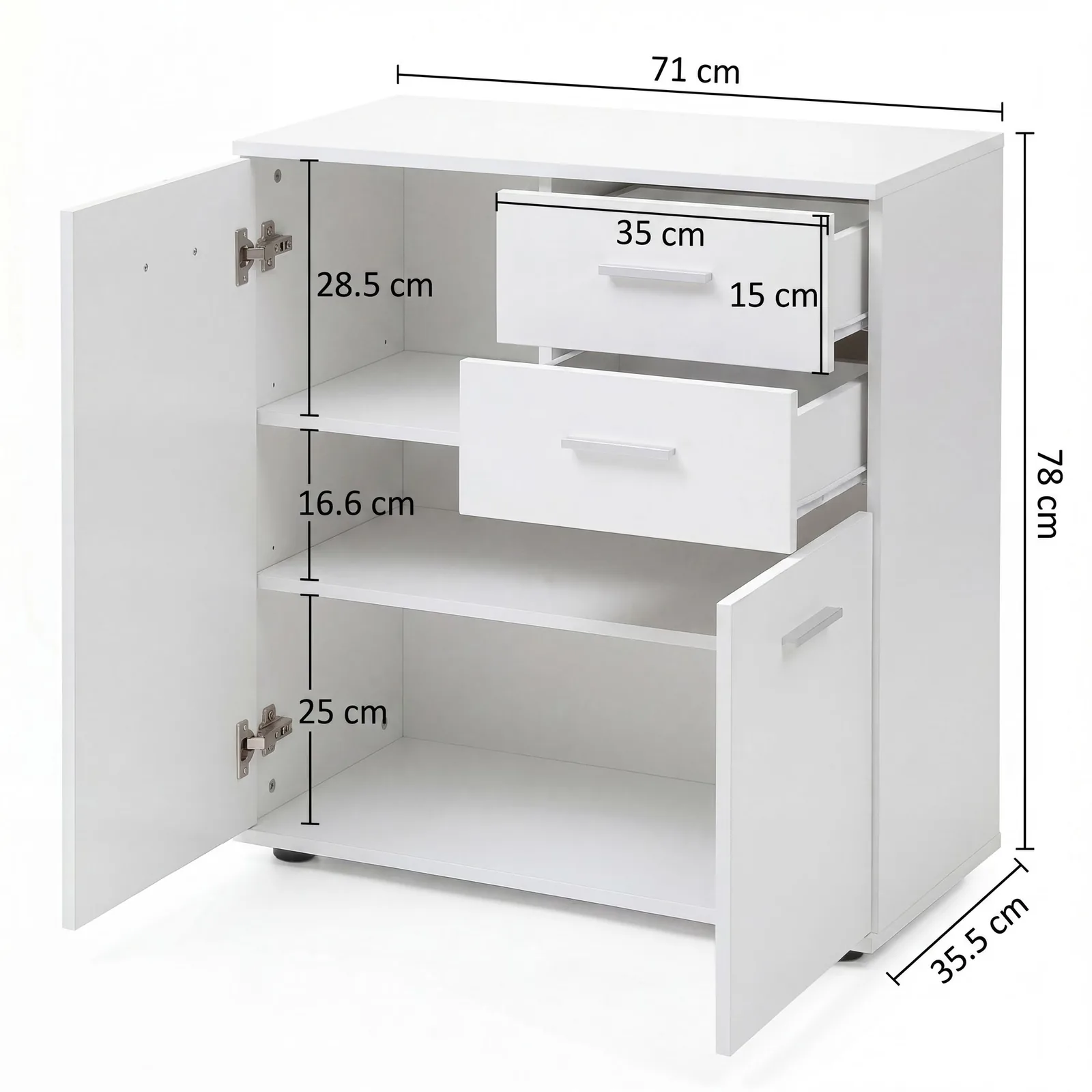 FineBuy Kommode mit Türen & Schubladen aus Holz, Weiß – 71 × 78 × 35,5 cm