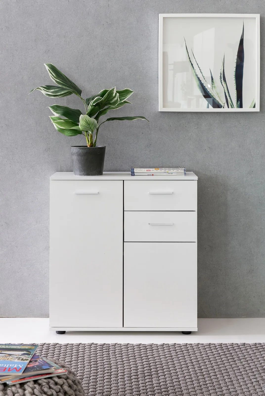 FineBuy Kommode mit Türen & Schubladen aus Holz, Weiß – 71 × 78 × 35,5 cm