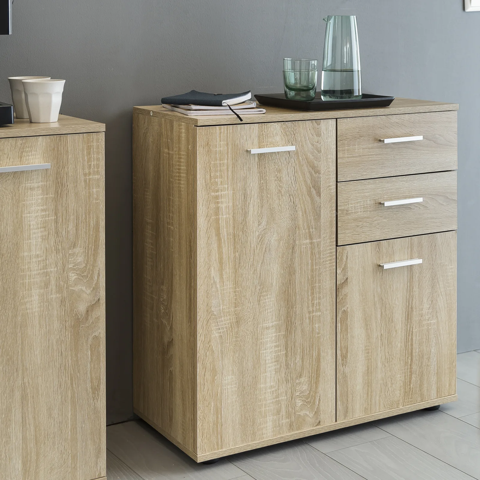 FineBuy Kommode mit Türen & Schubladen aus Holz, Weiß – 71 × 78 × 35,5 cm