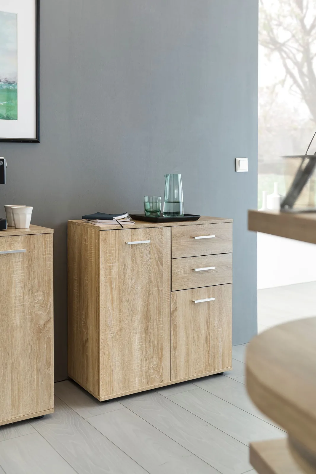 FineBuy Kommode mit Türen & Schubladen aus Holz, Weiß – 71 × 78 × 35,5 cm