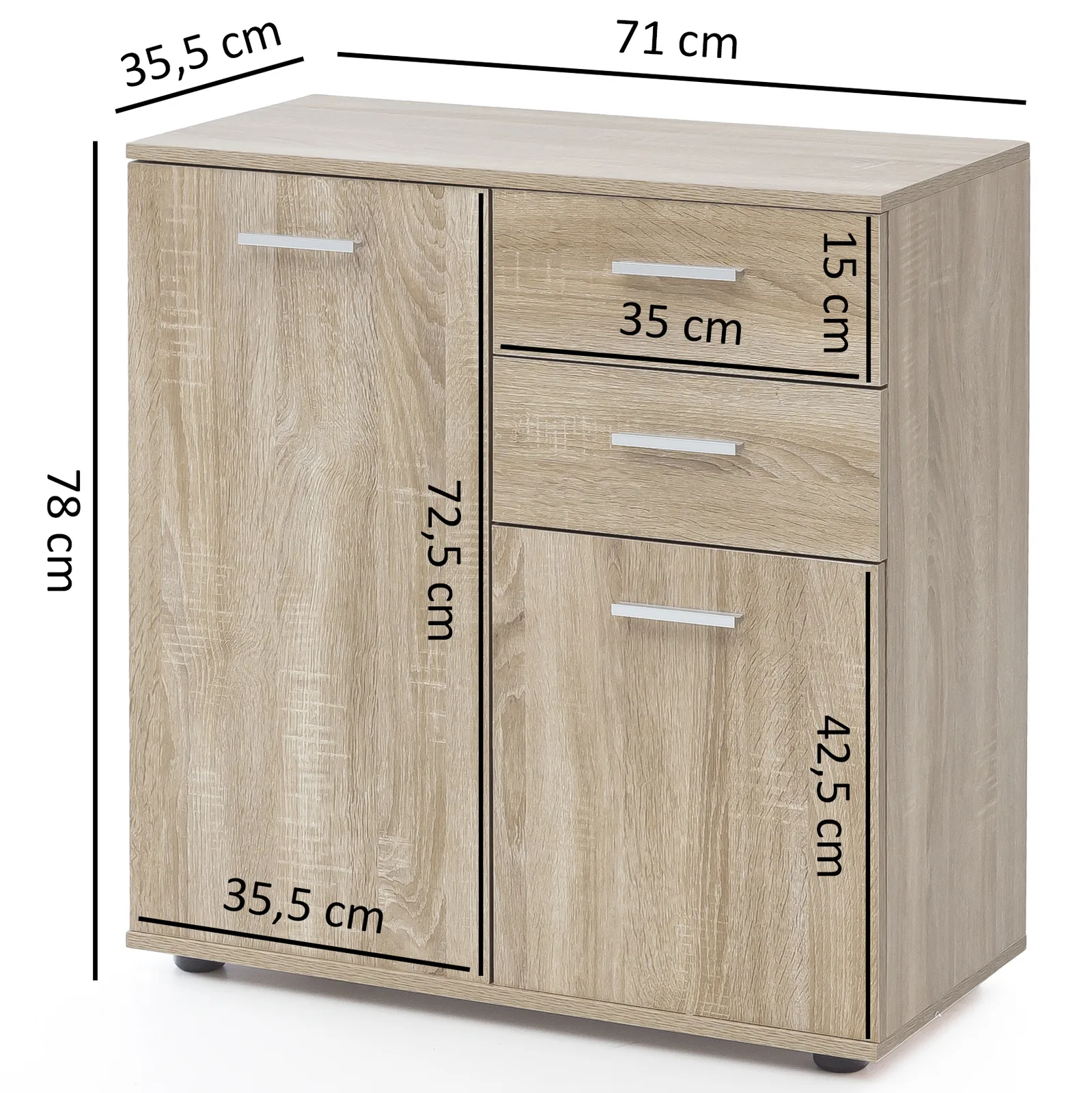 FineBuy Kommode mit Türen & Schubladen aus Holz, Weiß – 71 × 78 × 35,5 cm