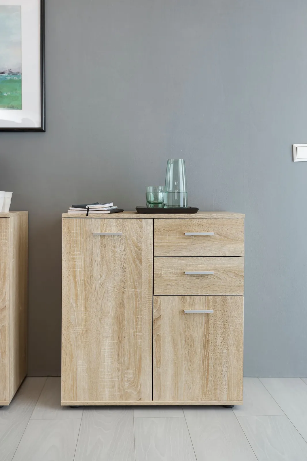 FineBuy Kommode mit Türen & Schubladen aus Holz, Weiß – 71 × 78 × 35,5 cm
