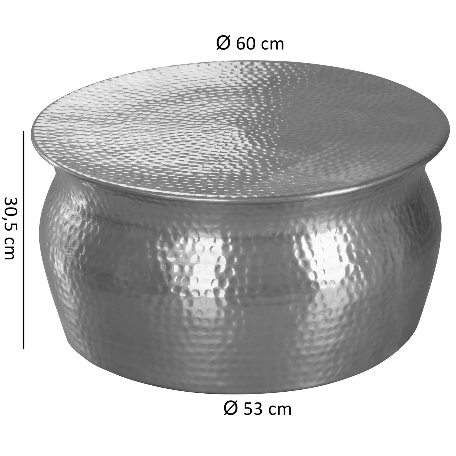 FineBuy Couchtisch rund 60 cm Metall - Design Aluminium Wohnzimmertisch handgefertigt - Orientalischer Alu Beistelltisch Wohnzimmer Tisch Hammerschlag