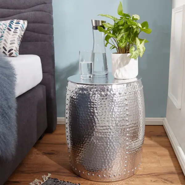 FineBuy Beistelltisch aus Aluminium, Silber – 42 cm