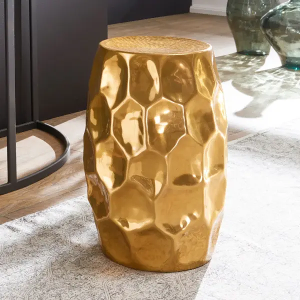 FineBuy Design Beistelltisch aus Aluminium, Gold – 30 cm FineBuy Design Beistelltisch aus Aluminium, Gold – 30 cm