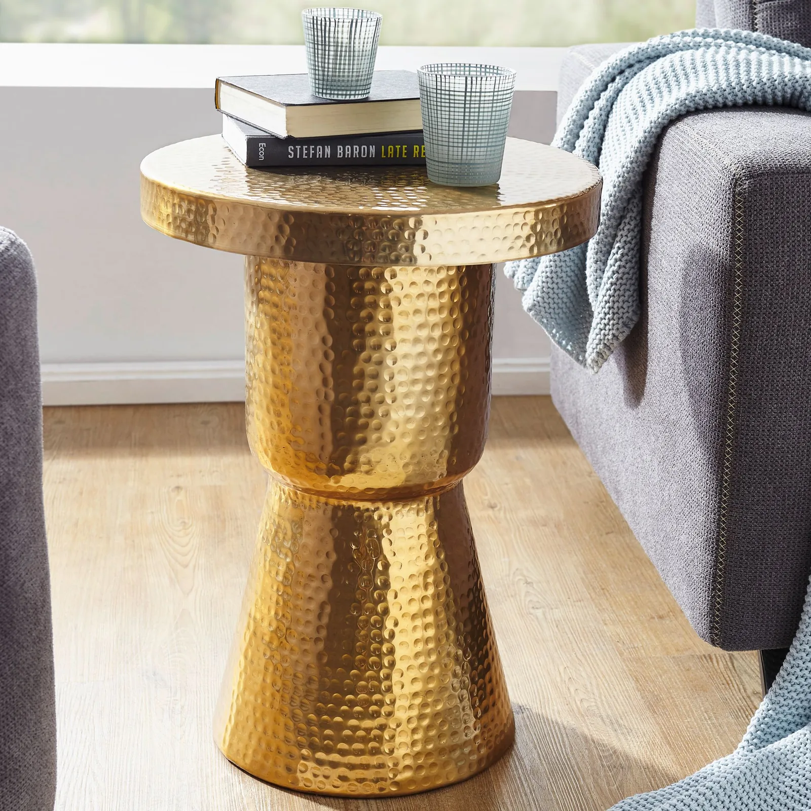 FineBuy Beistelltisch aus Aluminium, Gold – 43 cm
