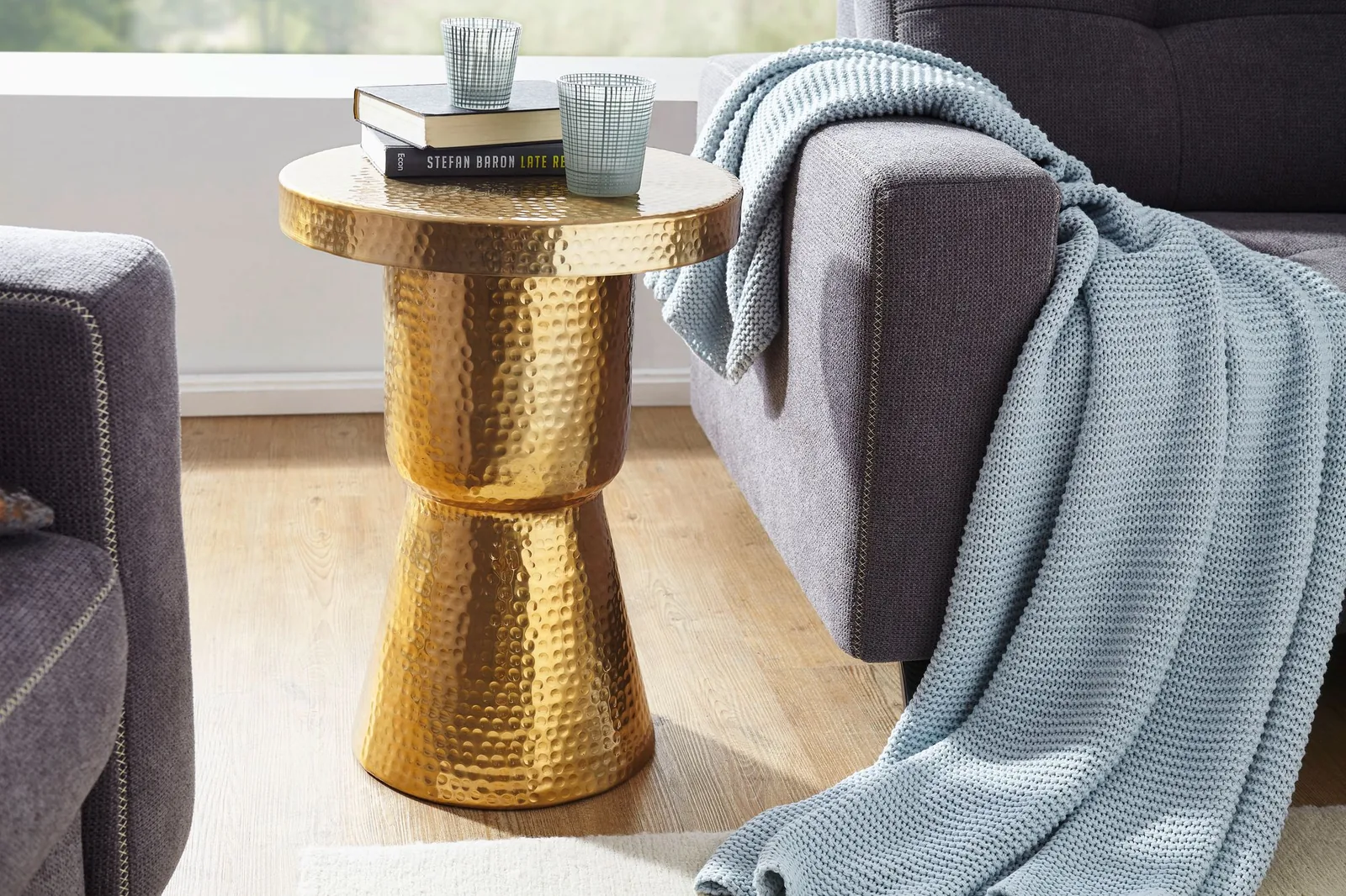 FineBuy Beistelltisch aus Aluminium, Gold – 43 cm