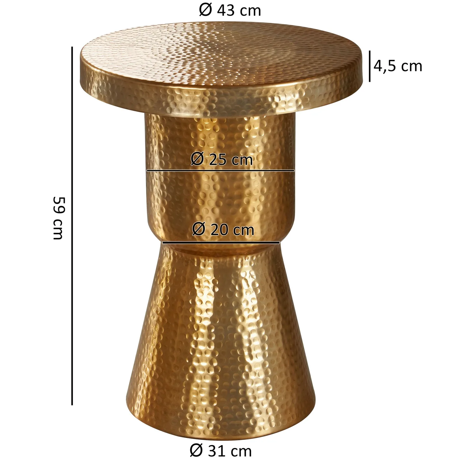 FineBuy Beistelltisch aus Aluminium, Gold – 43 cm