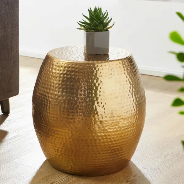 FineBuy Beistelltisch aus Aluminium, Gold – 42 cm