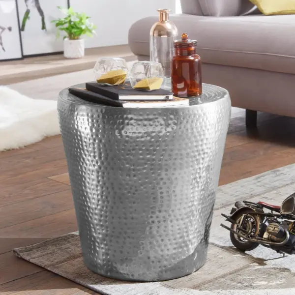 FineBuy Beistelltisch aus Aluminium, Silber – 41 cm