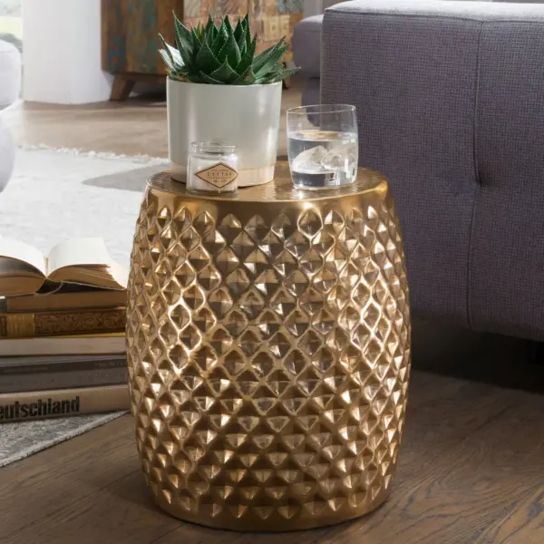 FineBuy Design Beistelltisch aus Aluminium, Gold – 32 cm FineBuy Design Beistelltisch aus Aluminium, Gold – 32 cm