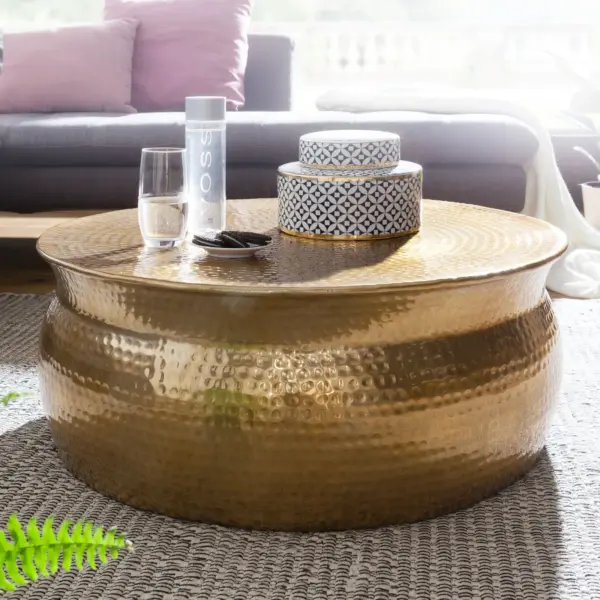 FineBuy Design Couchtisch aus Aluminium, Gold – 75 cm FineBuy Design Couchtisch aus Aluminium, Gold – 75 cm