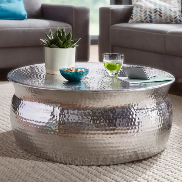 FineBuy Design Couchtisch aus Aluminium, Silber – 75 cm FineBuy Design Couchtisch aus Aluminium, Silber – 75 cm