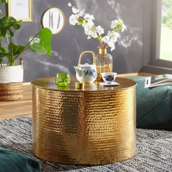 FineBuy Design Couchtisch aus Aluminium, Gold FineBuy Design Couchtisch aus Aluminium, Gold