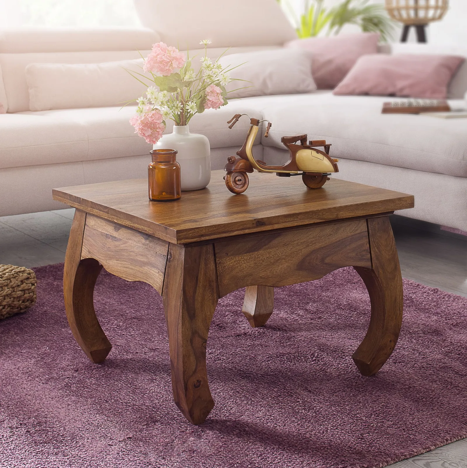 FineBuy Opium Couchtisch aus Holz, Braun – 60 × 40 × 60 cm