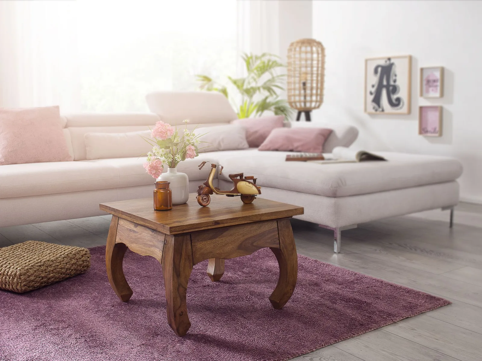 FineBuy Opium Couchtisch aus Holz, Braun – 60 × 40 × 60 cm