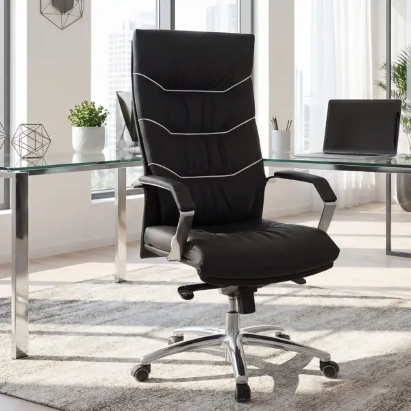 FineBuy Bürostuhl Echt-Leder, Schwarz FineBuy Bürostuhl Echt-Leder, Schwarz