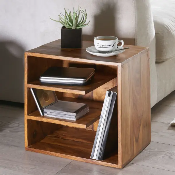 FineBuy Beistelltisch aus Holz, Braun – 43 × 43 × 30 cm
