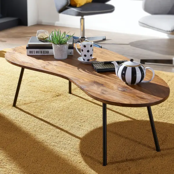 FineBuy Couchtisch Sheesham Massivholz, Braun – 122 × 63 cm