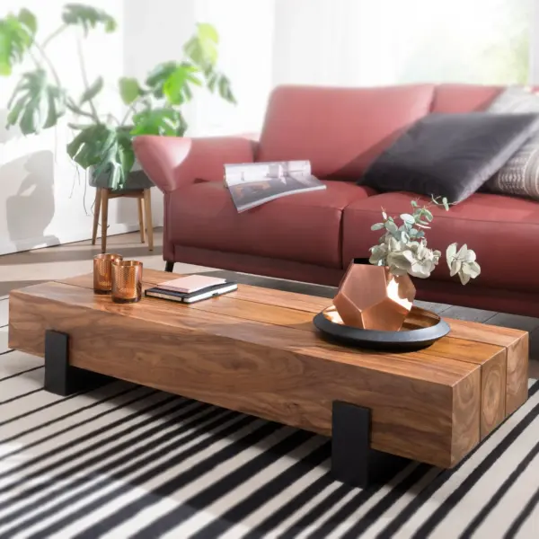 FineBuy Couchtisch Sheesham Massivholz rechteckig, Braun – 115 cm