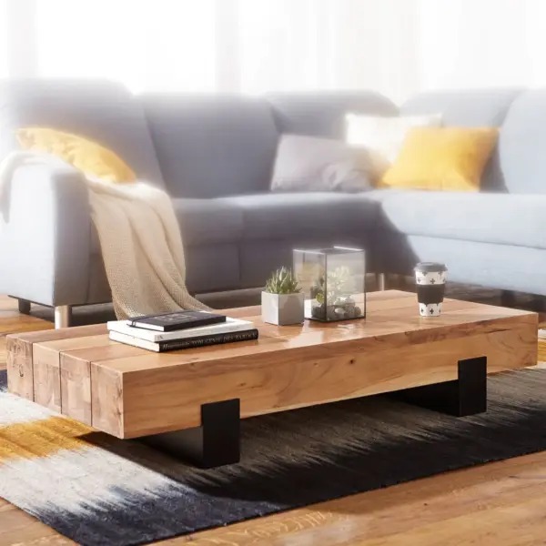 FineBuy Couchtisch, Braun – 130 × 59 × 25 cm