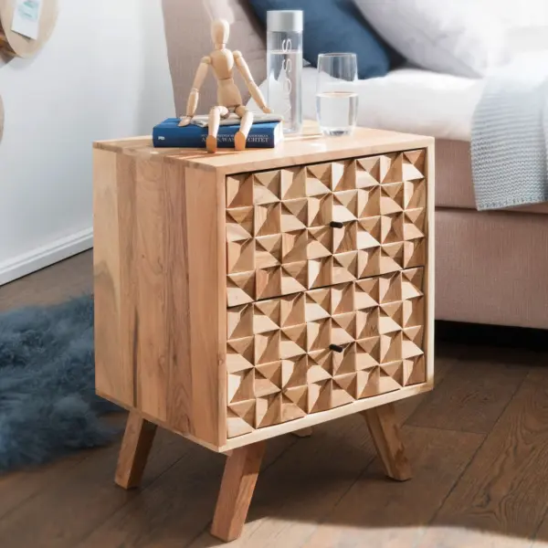 FineBuy Nachtkästchen Akazie Massivholz, 44 × 35 × 61 cm – für Boxspringbetten 44x35x61cm
