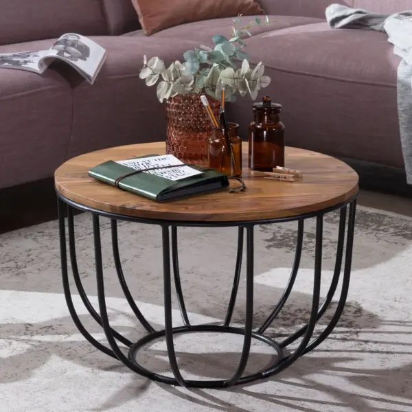 FineBuy Couchtisch Sheesham rund Ø, Braun – 60 cm