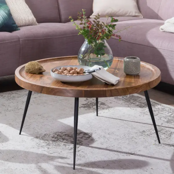 FineBuy Couchtisch Sheesham Massivholz rund Ø, Braun – 75 cm