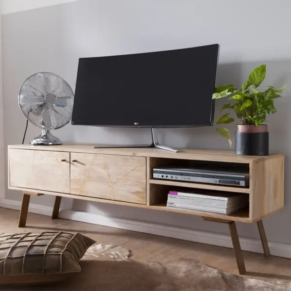 FineBuy HiFi Lowboard SIKAR Mango aus Massivholz, Braun – 145 × 47 × 35 cm