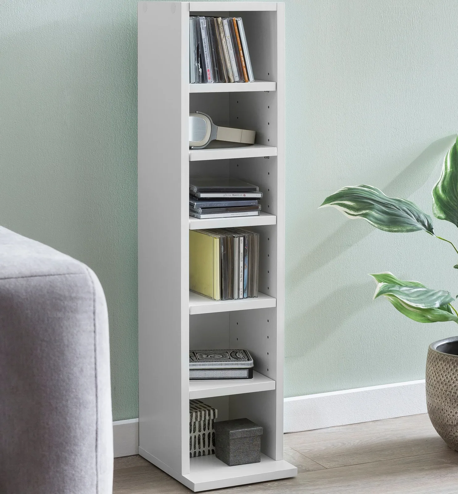 FineBuy Design Bücherregal SV51375 mit 6 Fächern aus Holz, Weiß – 21 × 91 × 25,5 cm