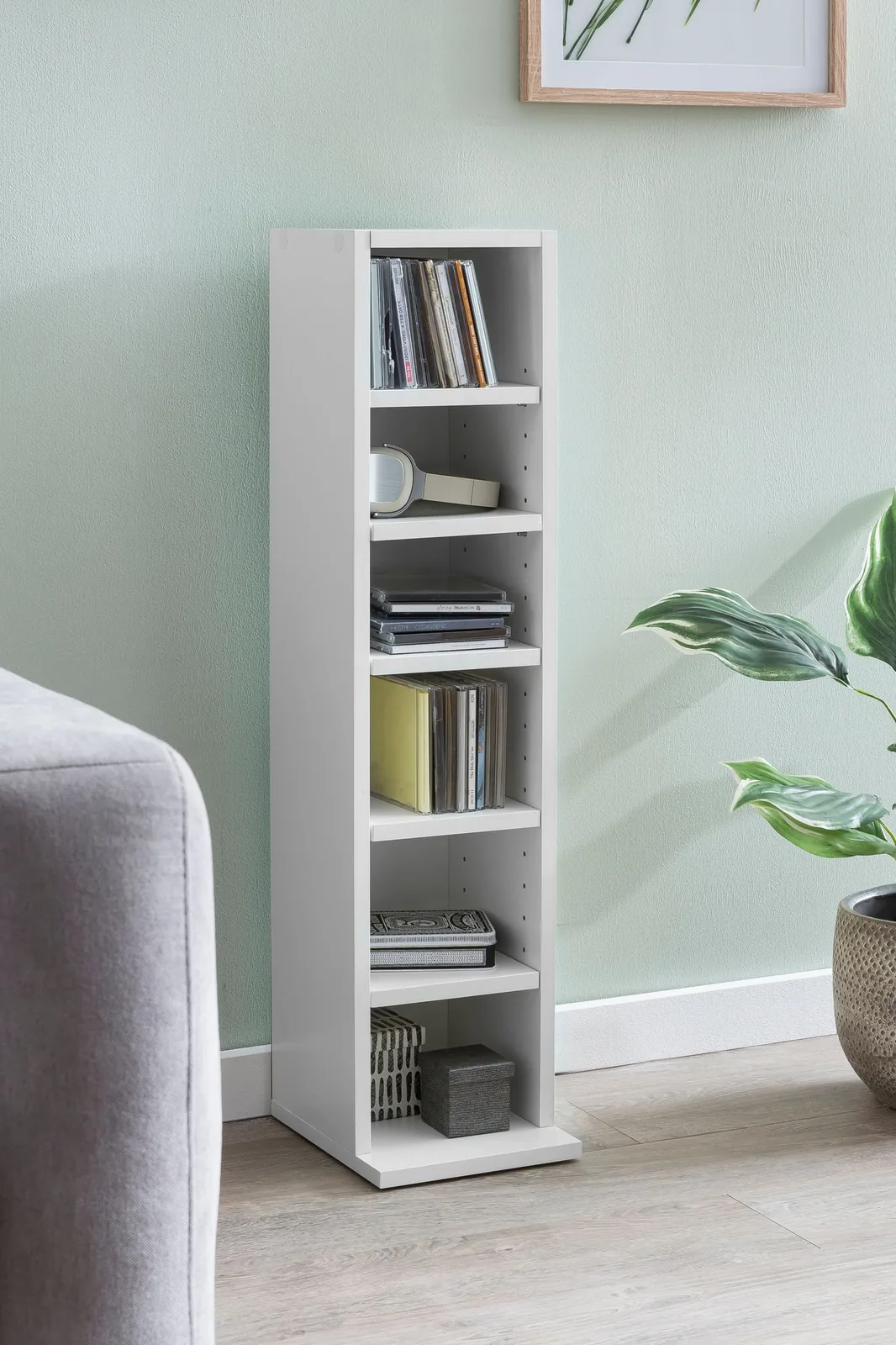 FineBuy Design Bücherregal SV51375 mit 6 Fächern aus Holz, Weiß – 21 × 91 × 25,5 cm