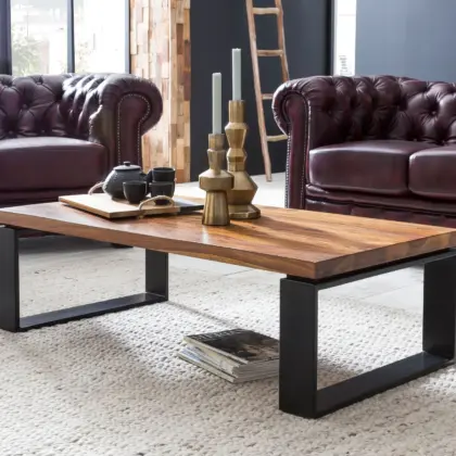 FineBuy Couchtisch Sheesham aus Massivholz, Braun – 115 cm