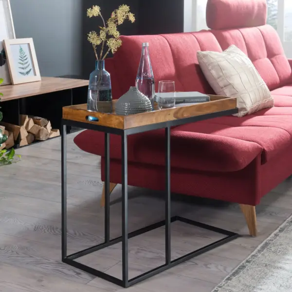 FineBuy Beistelltisch aus Holz, Braun – 69 × 65 × 34 cm