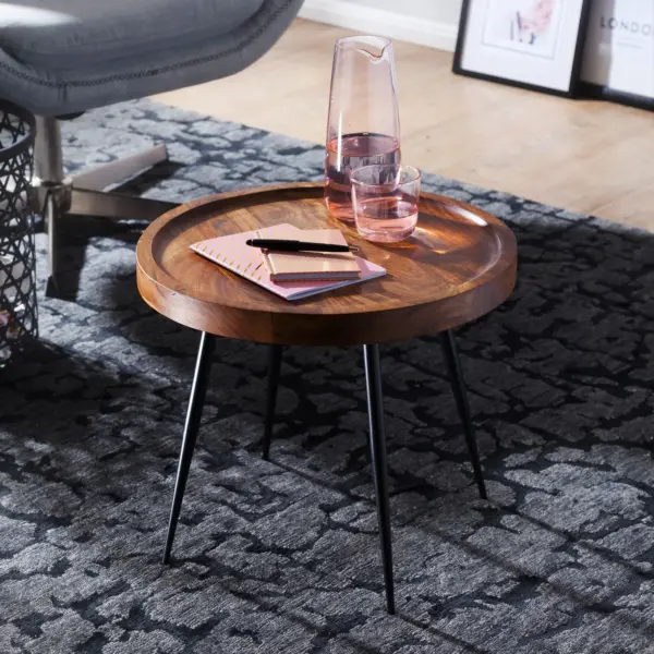 FineBuy Beistelltisch rund aus Holz, Braun – 46 × 40 × 46 cm FineBuy Beistelltisch rund aus Holz, Braun – 46 × 40 × 46 cm