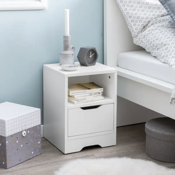 FineBuy Nachtkonsole SV51475, Weiß – 31 × 43 × 31 cm