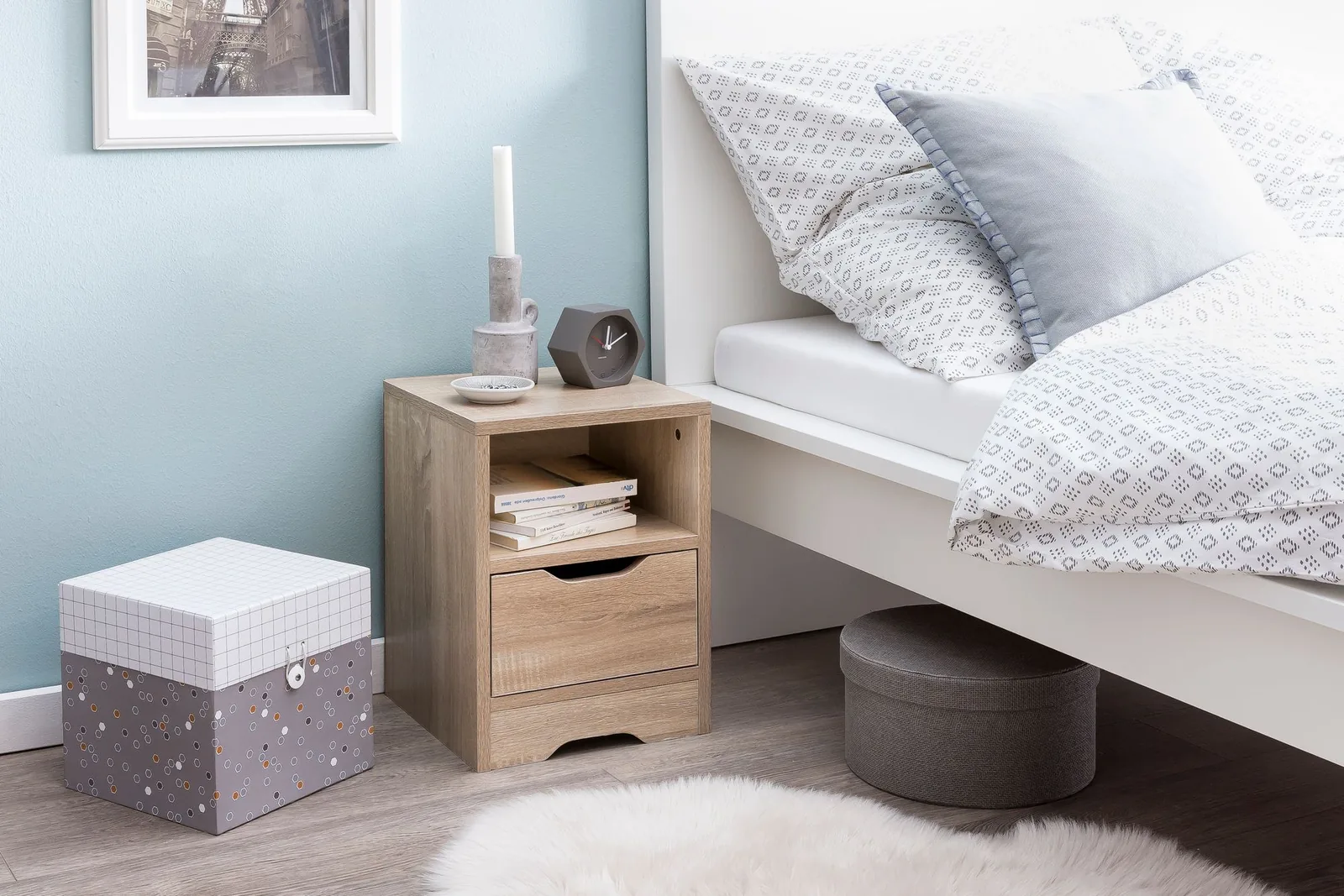 FineBuy Nachtkonsole SV51475, Weiß – 31 × 43 × 31 cm