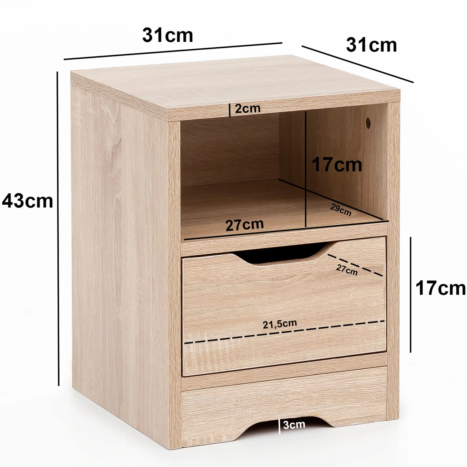 FineBuy Nachtkonsole SV51475, Weiß – 31 × 43 × 31 cm
