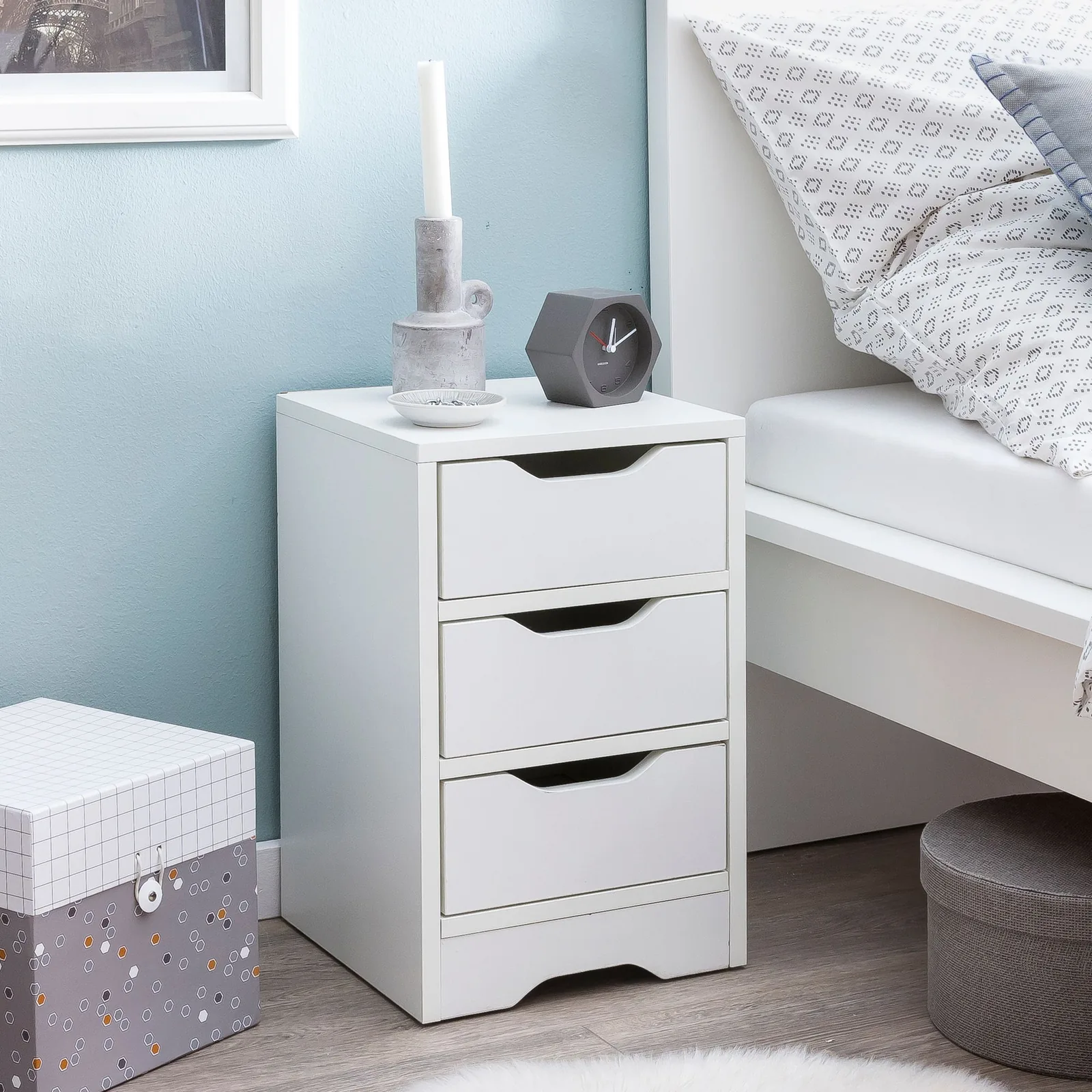 FineBuy Nachtkonsole, Weiß – 31 × 49 × 31 cm