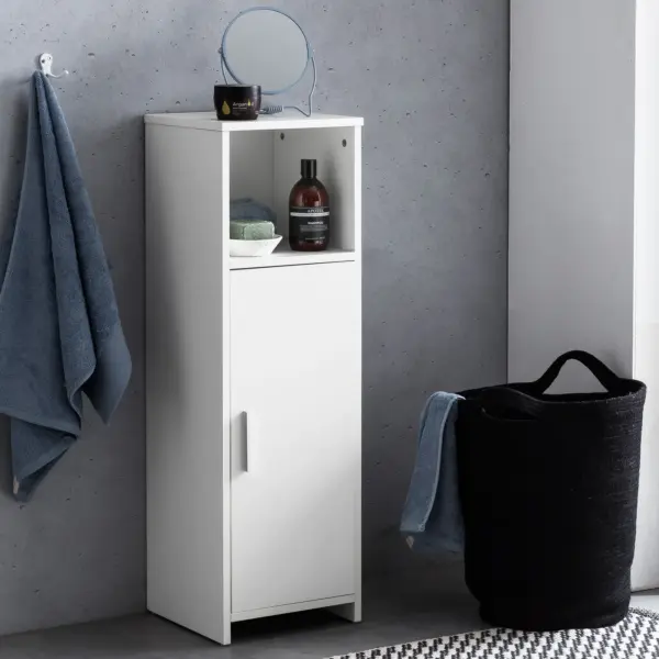 FineBuy Badschrank aus Holz, Weiß – 30 × 95,5 × 30 cm