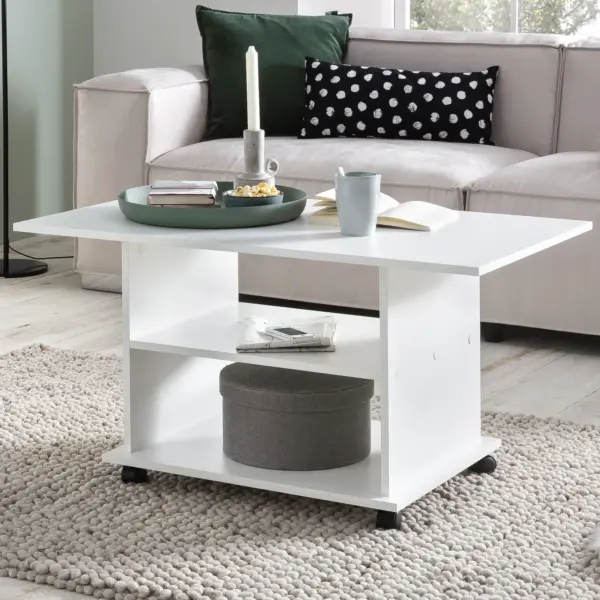 FineBuy Design Couchtisch aus Holz, Weiß – 95 × 51 × 54,5 cm FineBuy Design Couchtisch aus Holz, Weiß – 95 × 51 × 54,5 cm