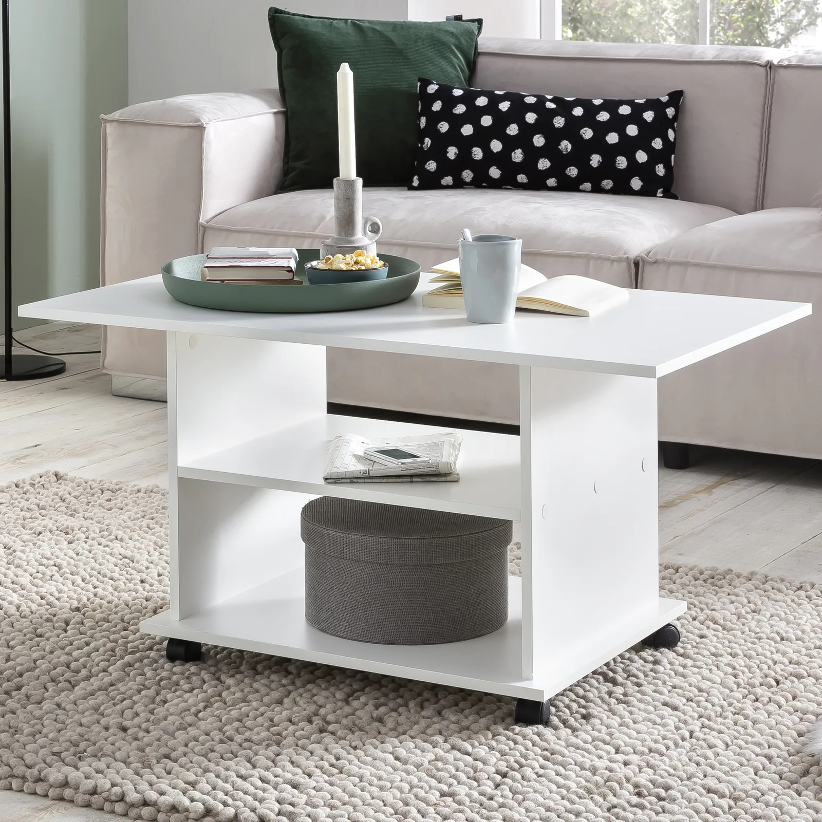 FineBuy Design Couchtisch aus Holz, Weiß – 95 × 51 × 54,5 cm