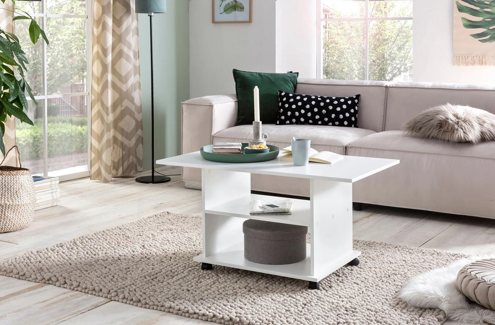 FineBuy Design Couchtisch aus Holz, Weiß – 95 × 51 × 54,5 cm