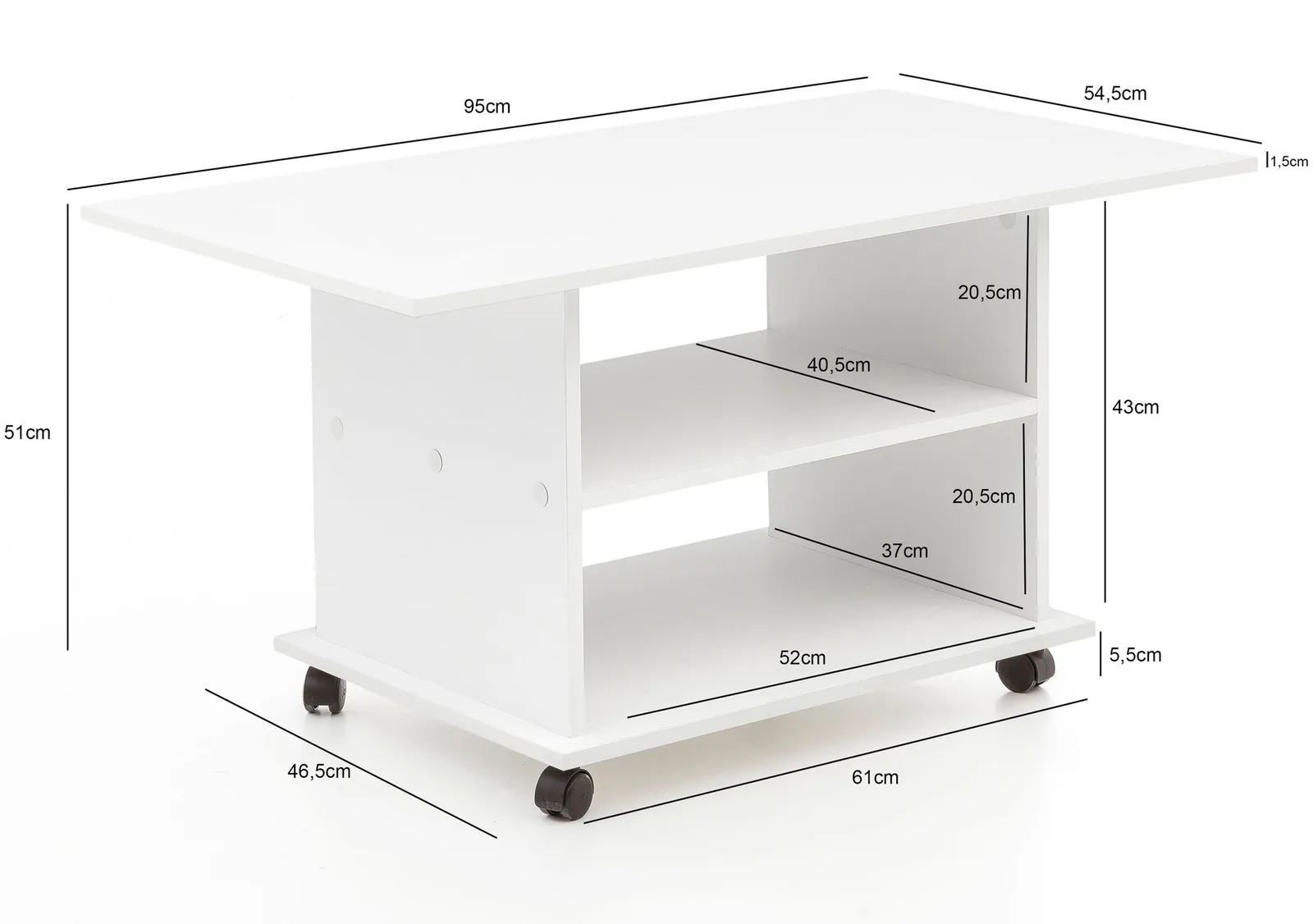 FineBuy Design Couchtisch aus Holz, Weiß – 95 × 51 × 54,5 cm