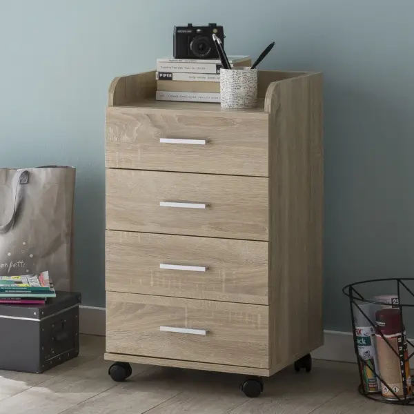 FineBuy Rollcontainer, Braun – 40 × 70,5 × 33 cm