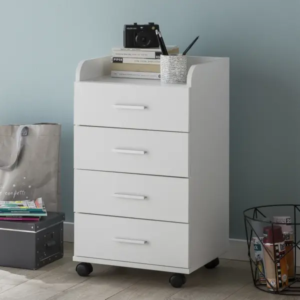FineBuy Rollcontainer, Weiß – 40 × 70,5 × 33 cm