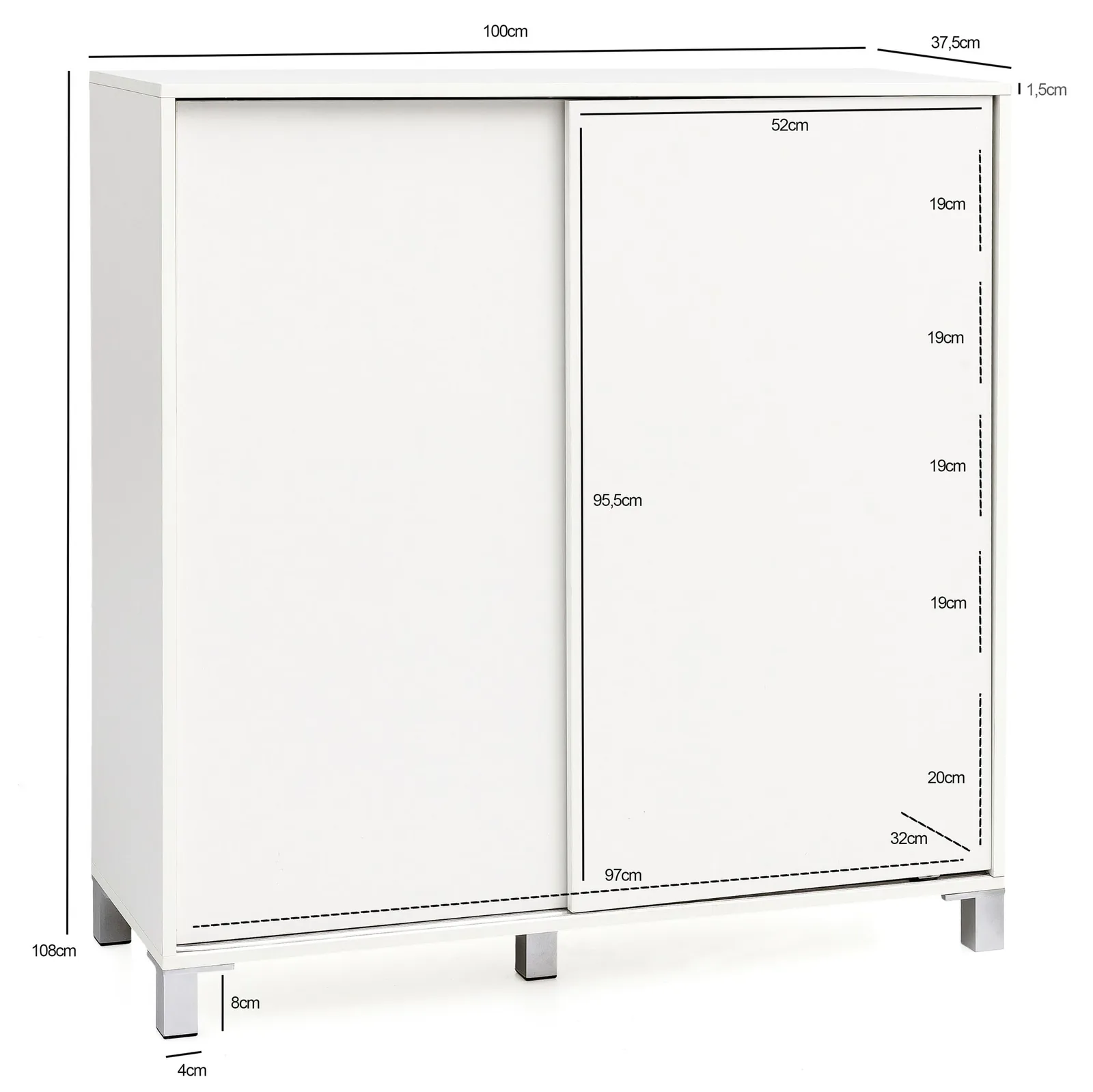 FineBuy Schuhschrank SV51780 aus Holz, Weiß – 100 × 108 × 37,5 cm