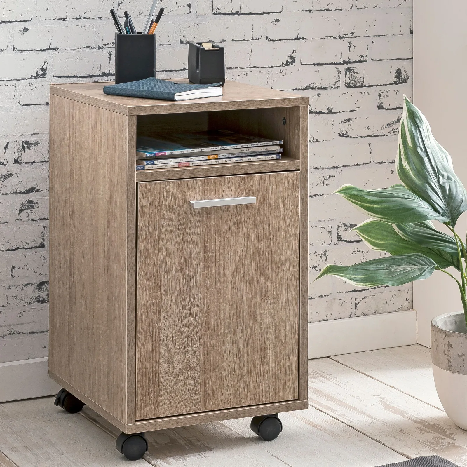 FineBuy Rollcontainer aus Holz, Weiß – 33 × 60 × 38 cm