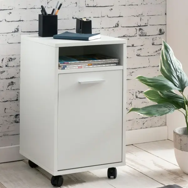 FineBuy Rollcontainer aus Holz, Weiß – 33 × 60 × 38 cm